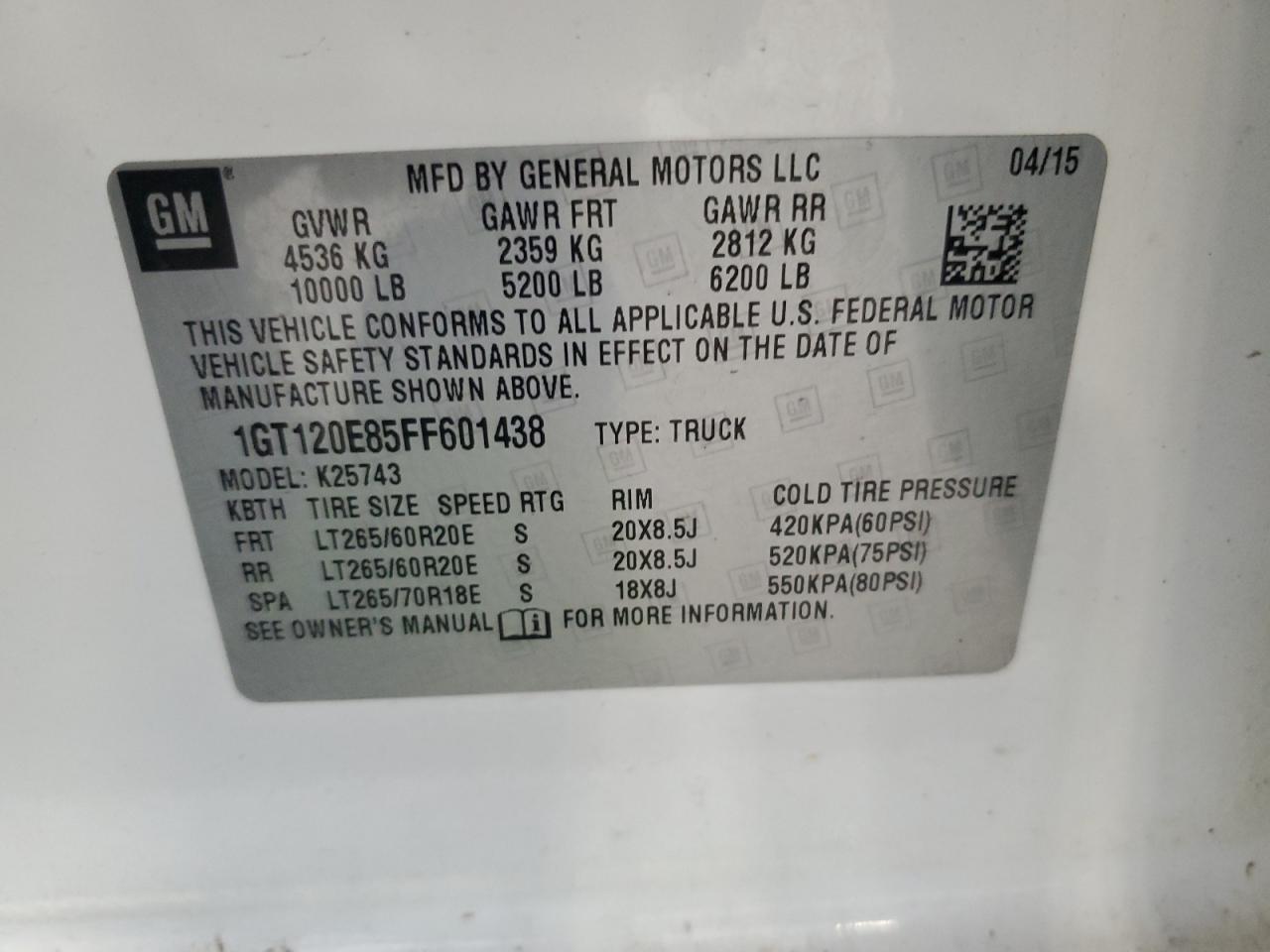 1GT120E85FF601438 2015 GMC Sierra K2500 Denali