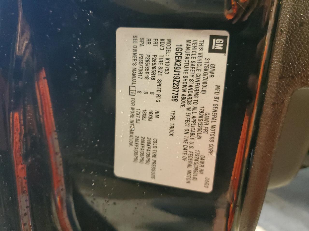 1GCEK29J19Z237788 2009 Chevrolet Silverado K1500 Lt