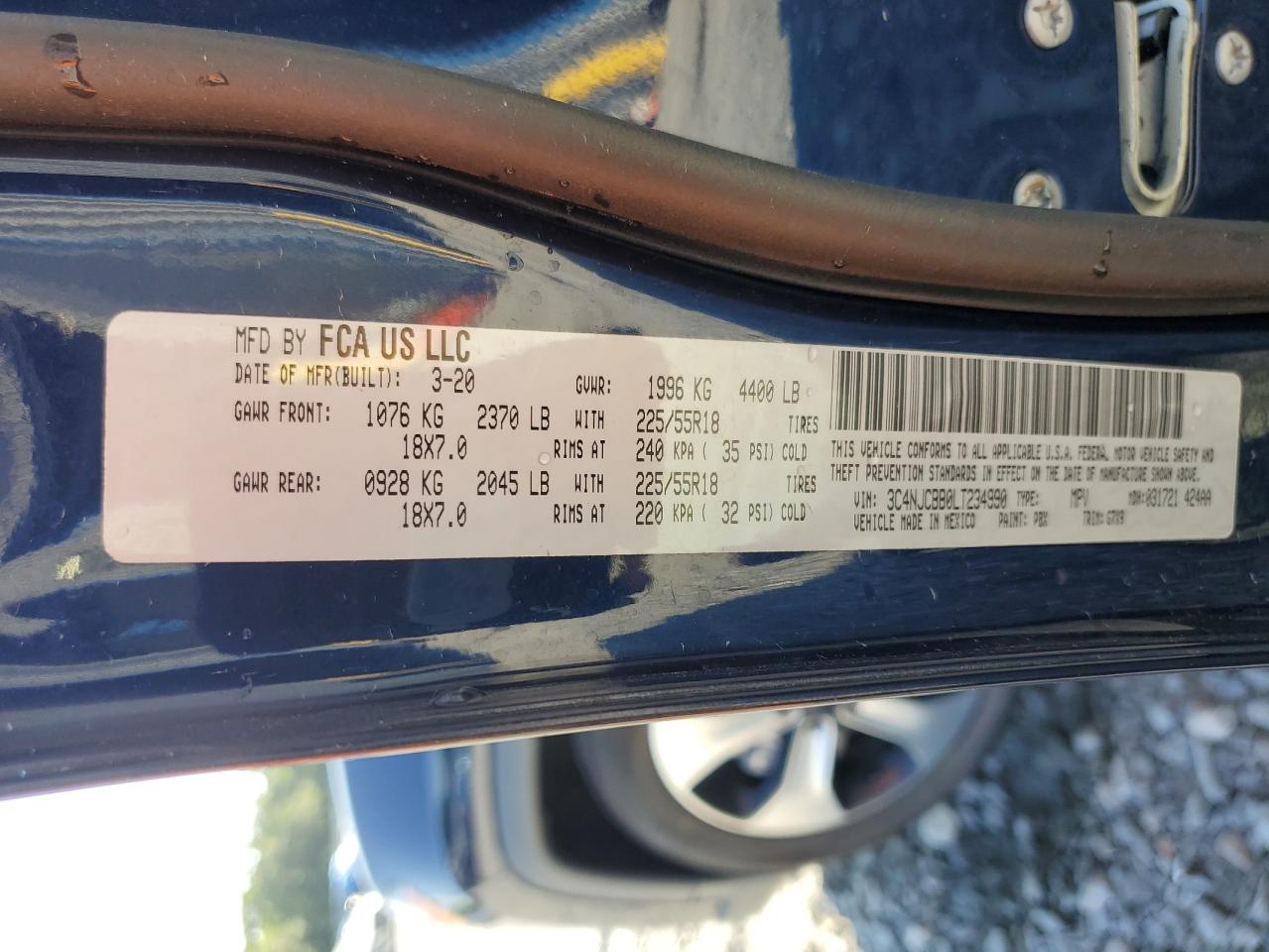 3C4NJCBB0LT234990 2020 Jeep Compass Latitude