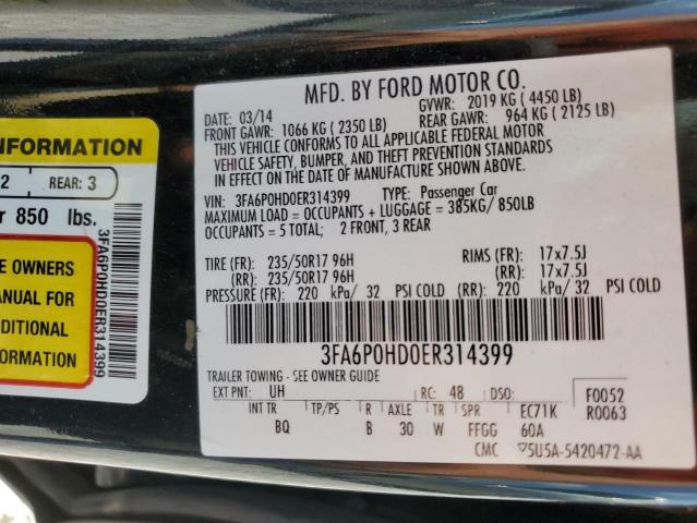 2014 Ford Fusion Se VIN: 3FA6P0HD0ER314399 Lot: 59683744