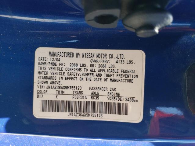 2005 Nissan 350Z Roadster VIN: JN1AZ36AX5M755123 Lot: 60080464