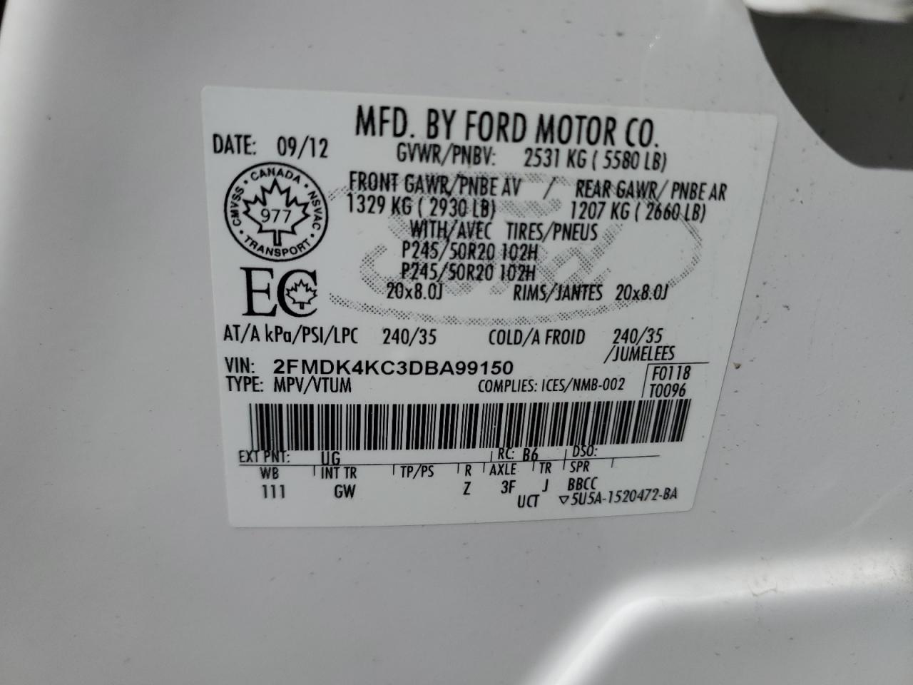 2FMDK4KC3DBA99150 2013 Ford Edge Limited