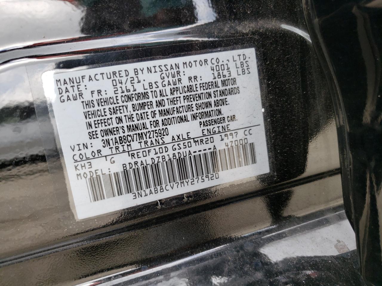 3N1AB8CV7MY275920 2021 Nissan Sentra Sv