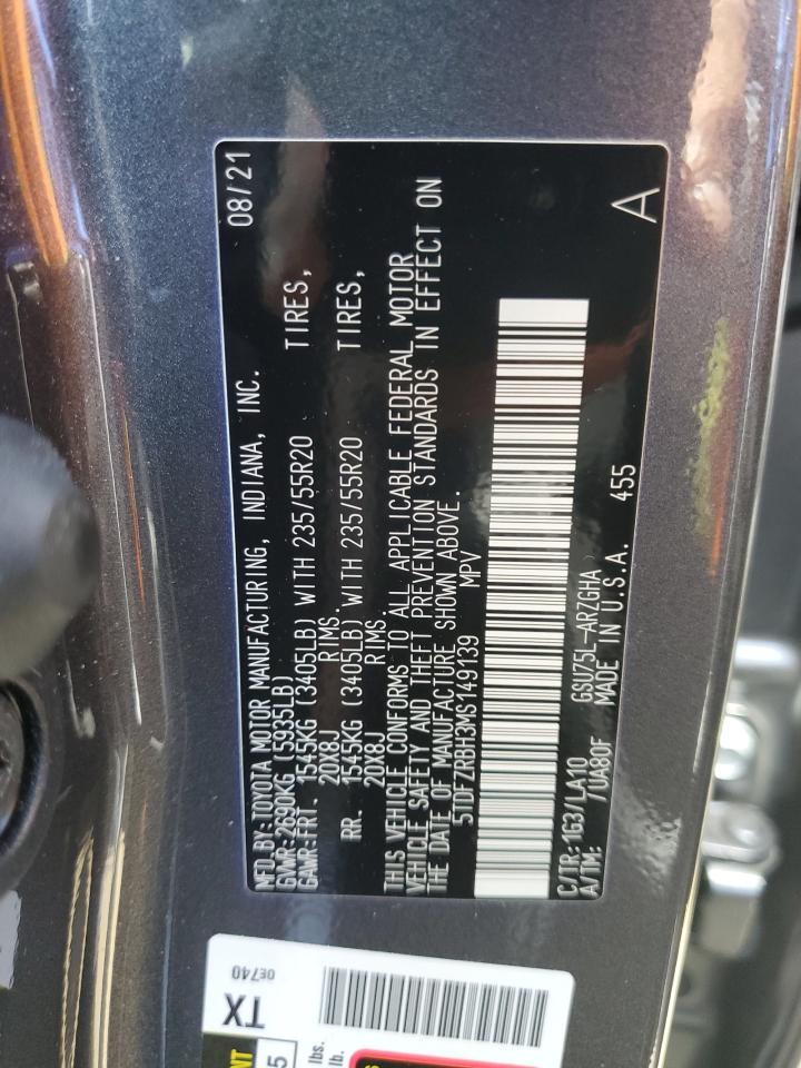 5TDFZRBH3MS149139 2021 Toyota Highlander Platinum