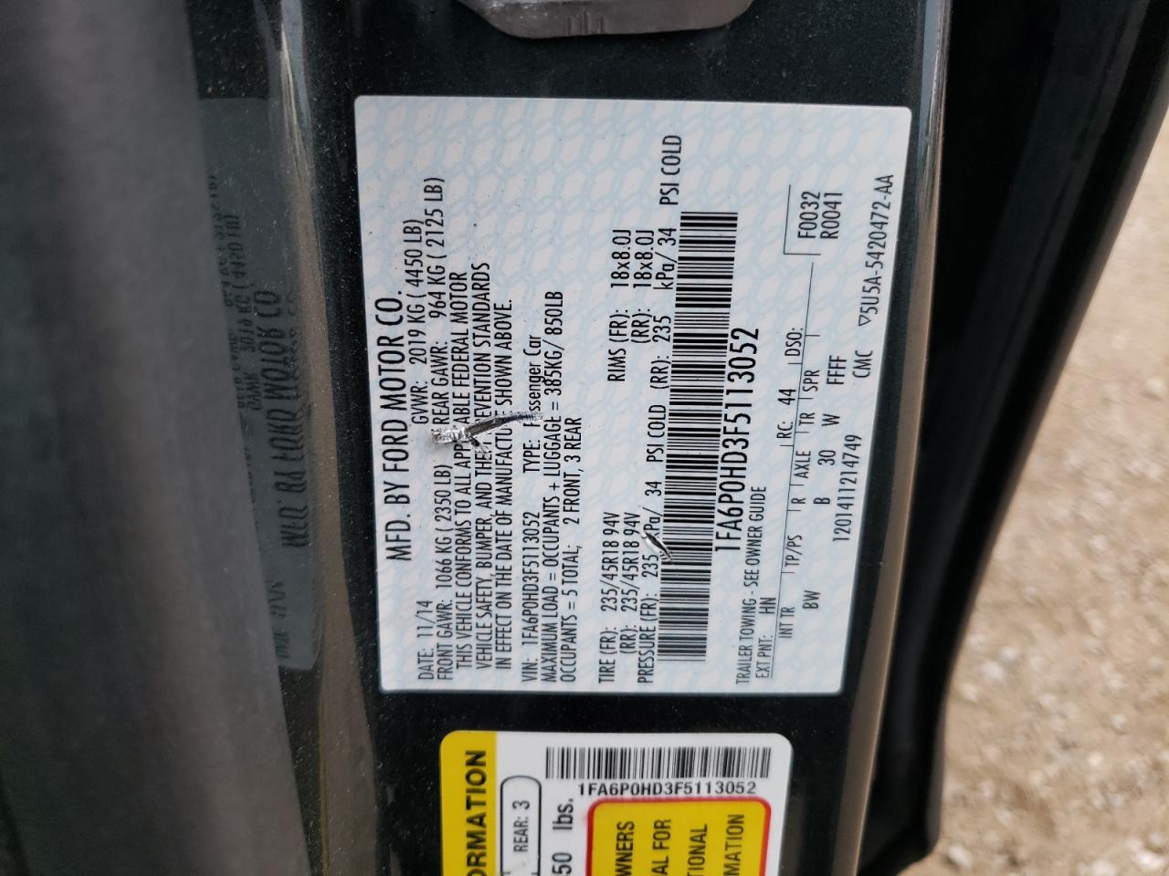 1FA6P0HD3F5113052 2015 Ford Fusion Se