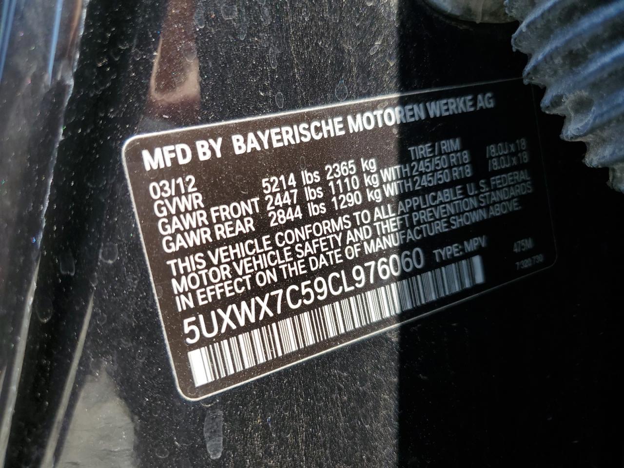 5UXWX7C59CL976060 2012 BMW X3 xDrive35I