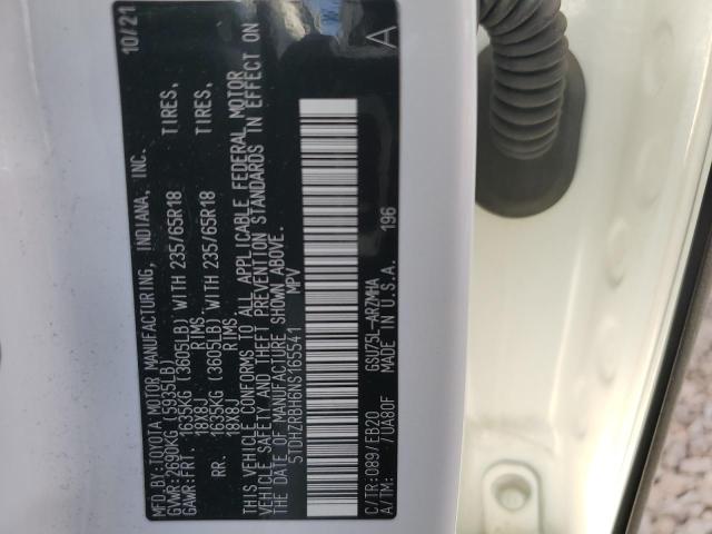 2022 Toyota Highlander Xle VIN: 5TDHZRBH6NS165541 Lot: 59462014