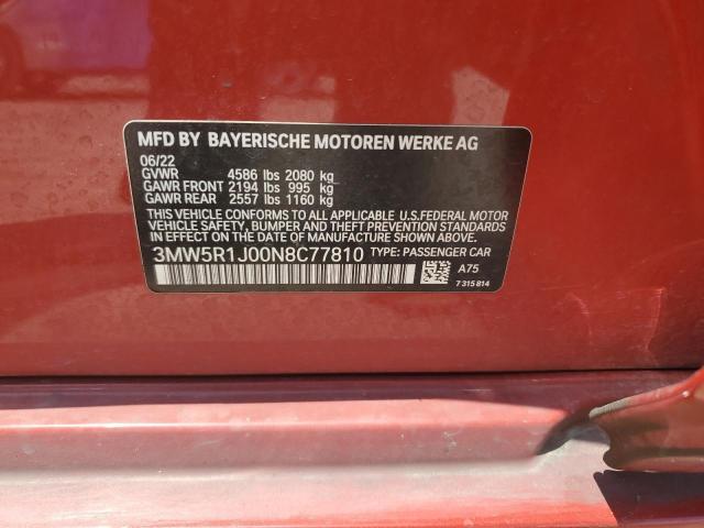 2022 BMW 330I VIN: 3MW5R1J00N8C77810 Lot: 58625244
