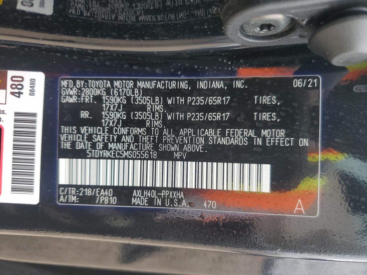 5TDYRKEC5MS055618 2021 Toyota Sienna Xle