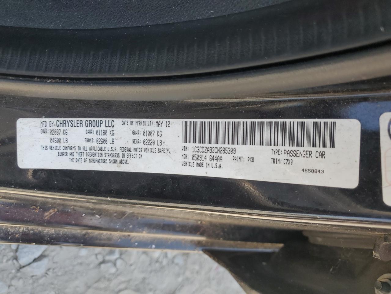 1C3CDZAB3CN285309 2012 Dodge Avenger Se