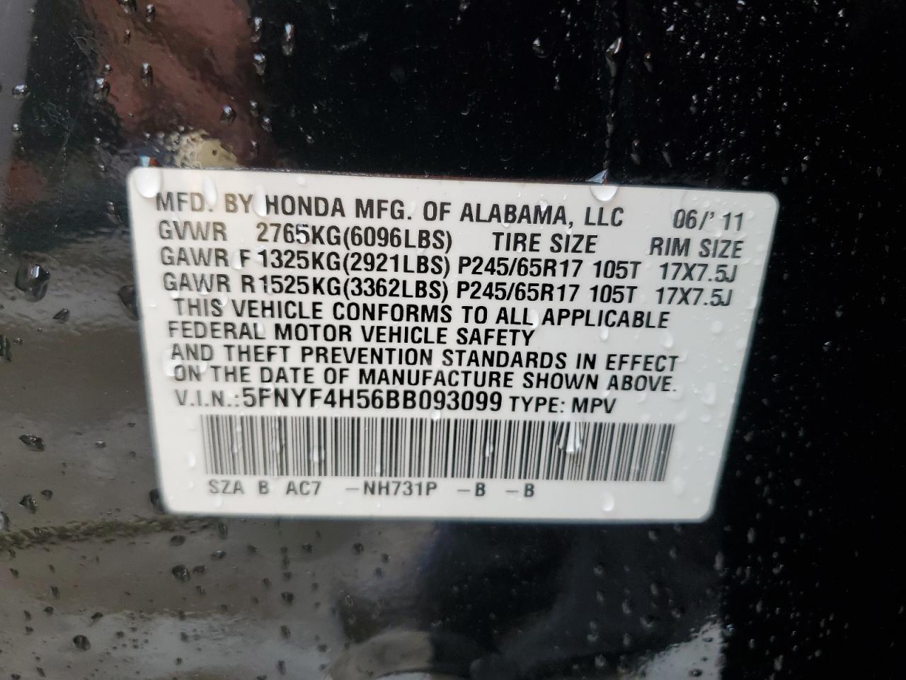 5FNYF4H56BB093099 2011 Honda Pilot Exl