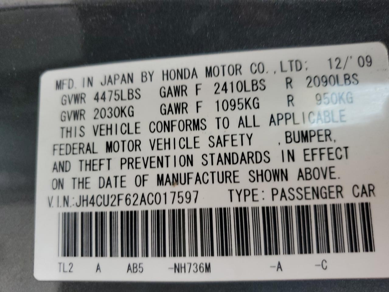 JH4CU2F62AC017597 2010 Acura Tsx