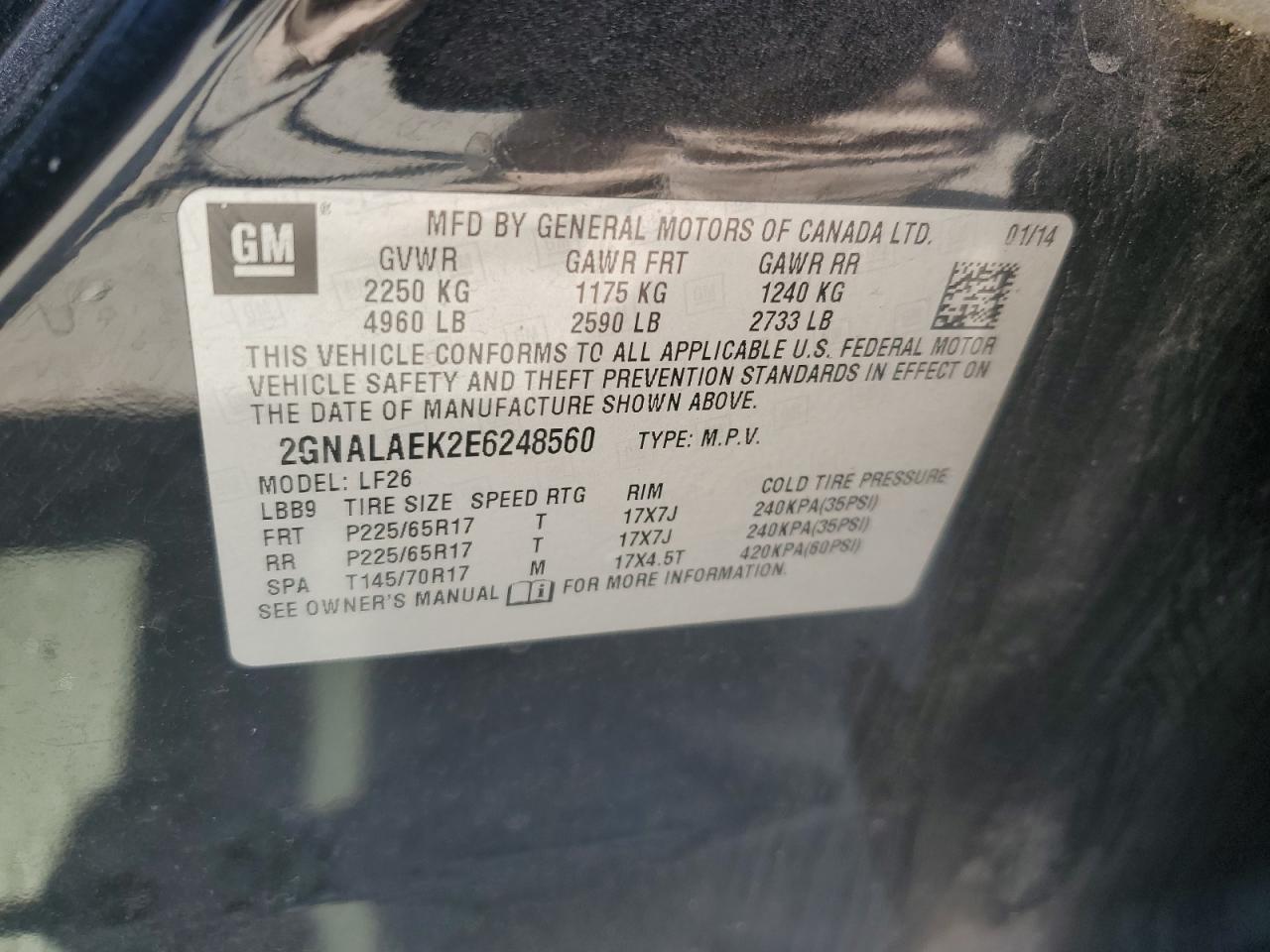 2GNALAEK2E6248560 2014 Chevrolet Equinox Ls