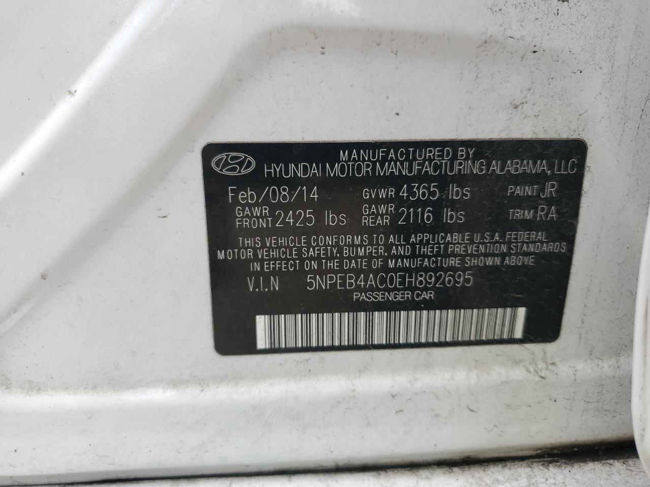 5NPEB4AC0EH892695 2014 Hyundai Sonata Gls