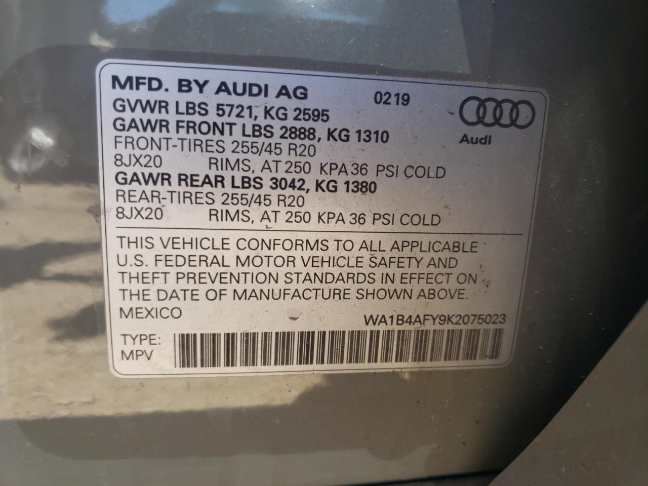 WA1B4AFY9K2075023 2019 Audi Sq5 Premium Plus