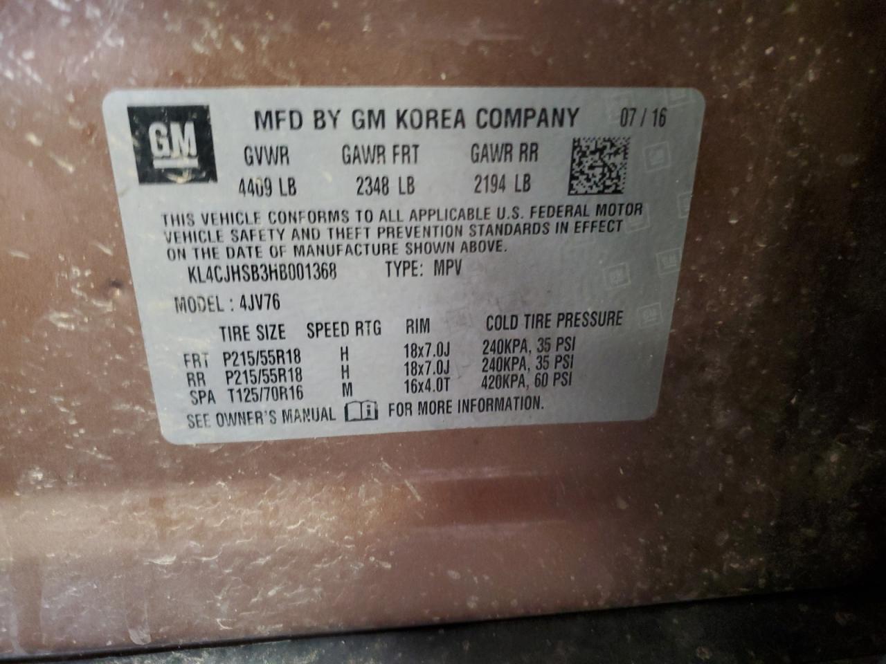 KL4CJHSB3HB001368 2017 Buick Encore Premium