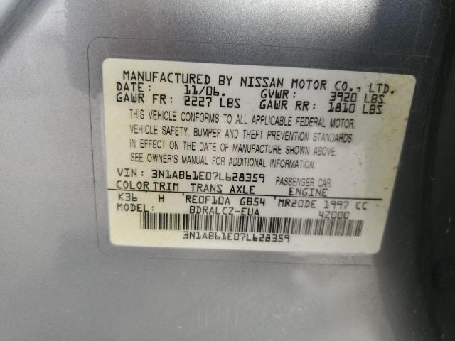 2007 Nissan Sentra 2.0 VIN: 3N1AB61E07L628359 Lot: 58977134