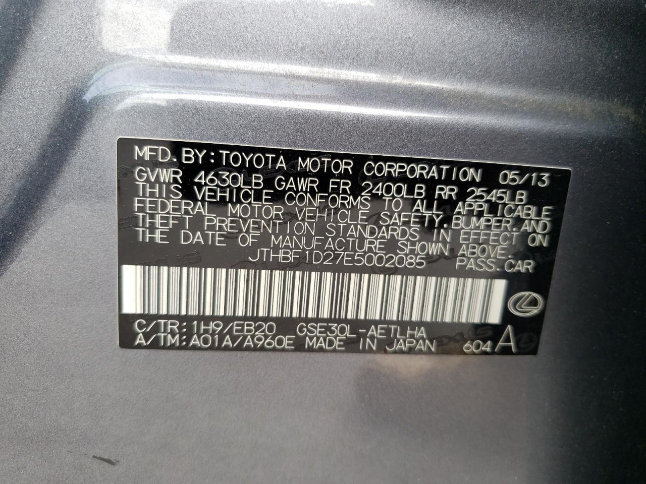 JTHBF1D27E5002085 2014 Lexus Is 250