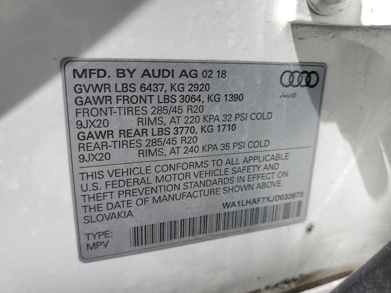 WA1LHAF7XJD033673 2018 Audi Q7 Premium Plus