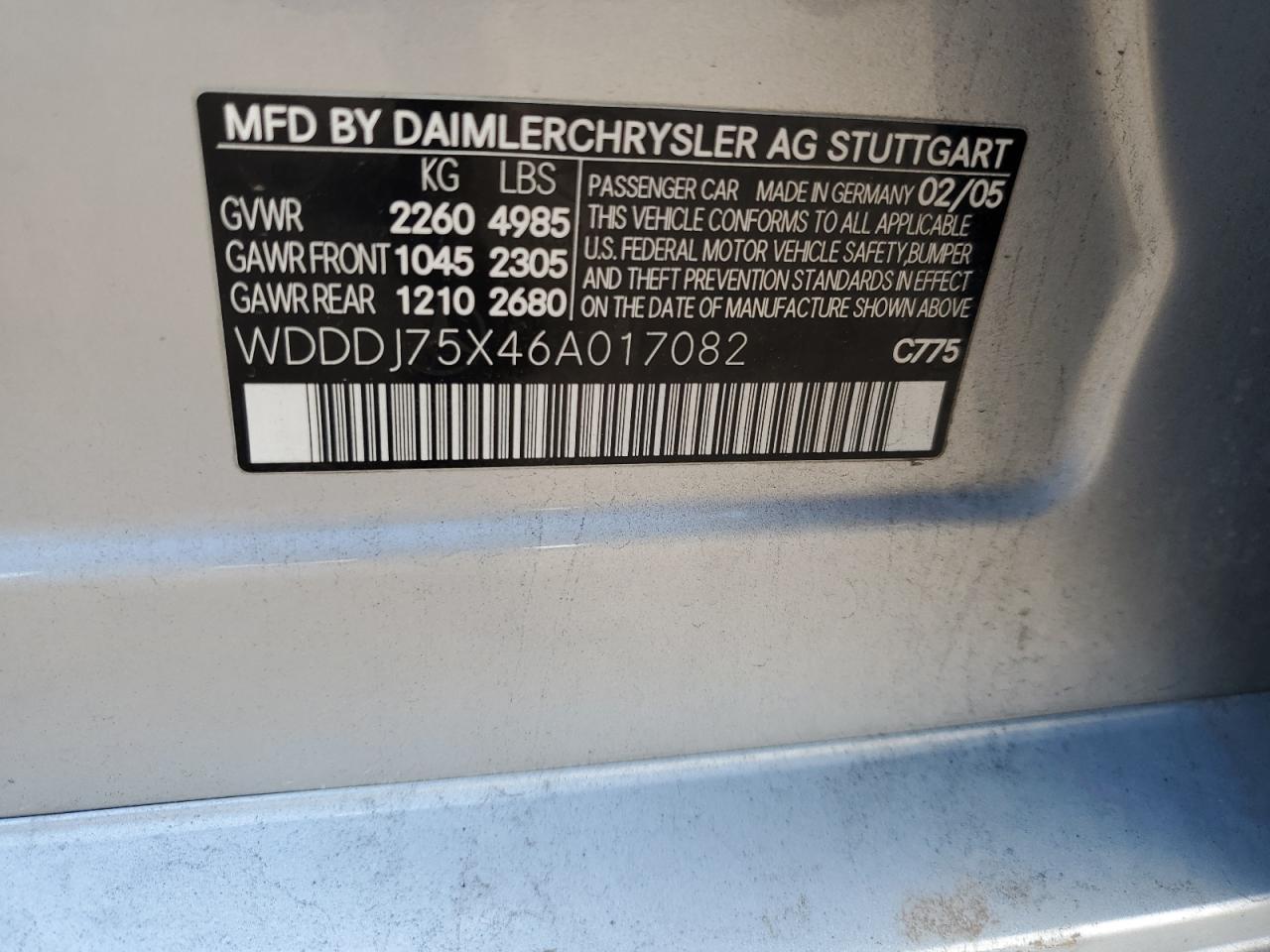 WDDDJ75X46A017082 2006 Mercedes-Benz Cls 500C