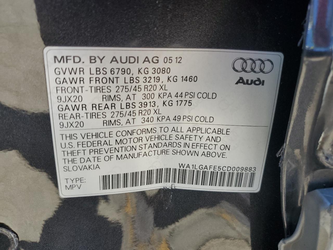 WA1LGAFE5CD009883 2012 Audi Q7 Premium Plus