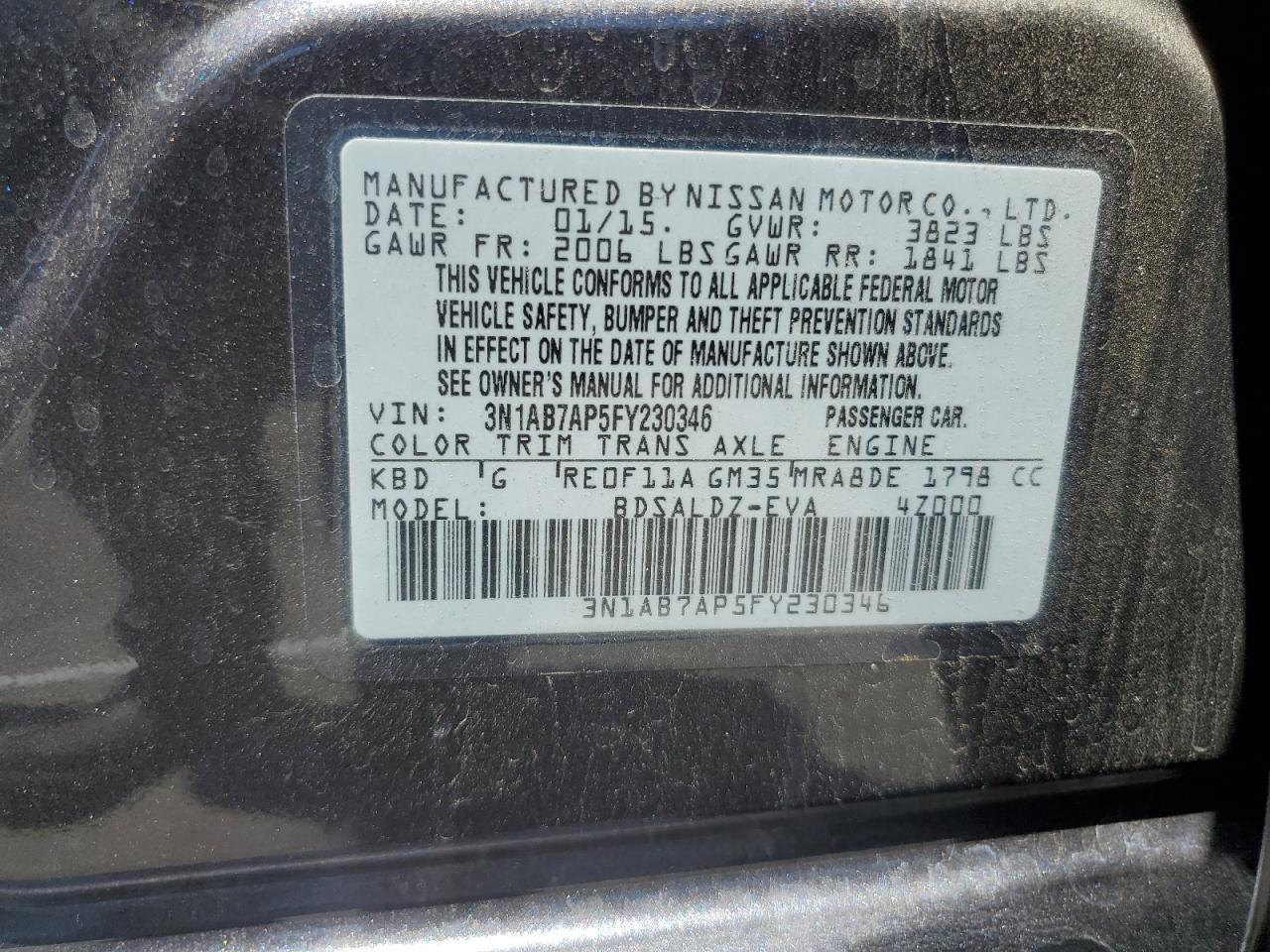3N1AB7AP5FY230346 2015 Nissan Sentra S