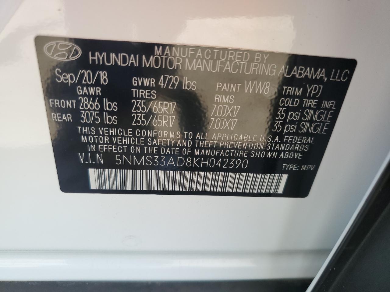 5NMS33AD8KH042390 2019 Hyundai Santa Fe Sel