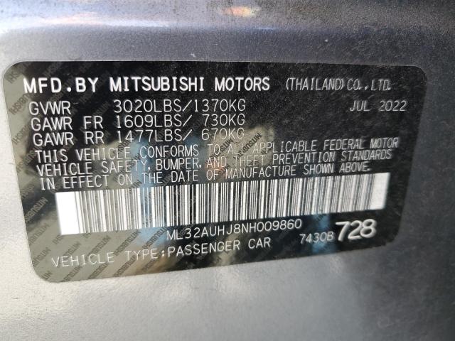 2022 Mitsubishi Mirage Es VIN: ML32AUHJ8NH009860 Lot: 59135794