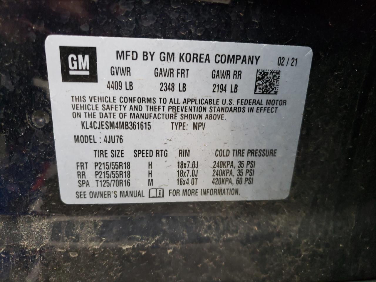 KL4CJESM4MB361615 2021 Buick Encore Preferred