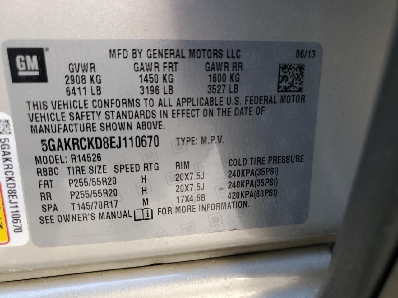 5GAKRCKD8EJ110670 2014 Buick Enclave