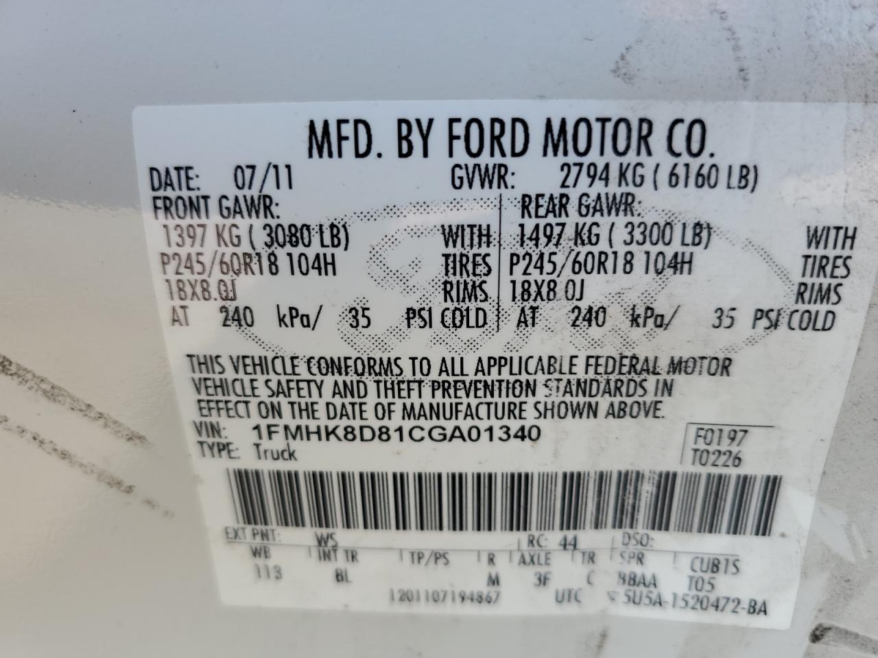 1FMHK8D81CGA01340 2012 Ford Explorer Xlt