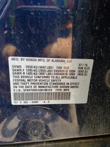 2016 Honda Pilot Exl VIN: 5FNYF6H51GB100124 Lot: 57072284