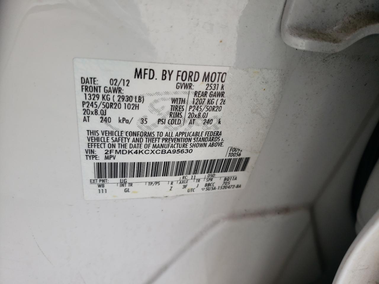 2FMDK4KCXCBA95630 2012 Ford Edge Limited