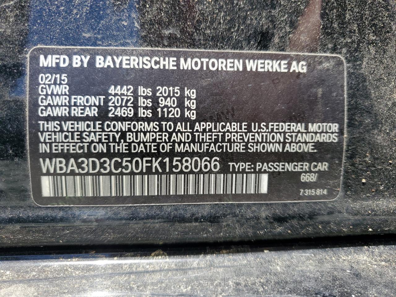 WBA3D3C50FK158066 2015 BMW 328 D