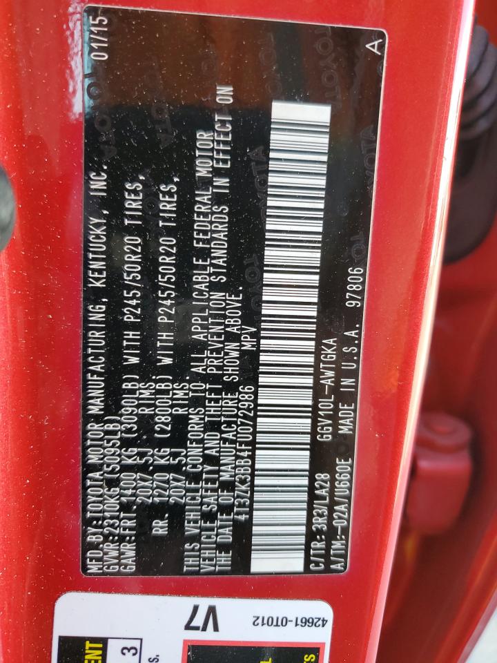 4T3ZK3BB4FU072986 2015 Toyota Venza Le