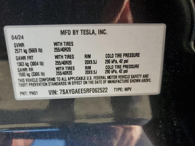 2024 Tesla Model Y VIN: 7SAYGAEE5RF062522 Lot: 58697944