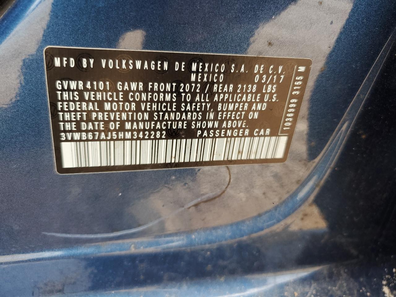 3VWB67AJ5HM342282 2017 Volkswagen Jetta Se