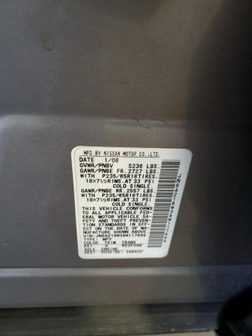 2009 Nissan Murano S VIN: JN8AZ18W39W117689 Lot: 59292544