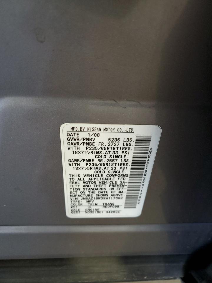 JN8AZ18W39W117689 2009 Nissan Murano S