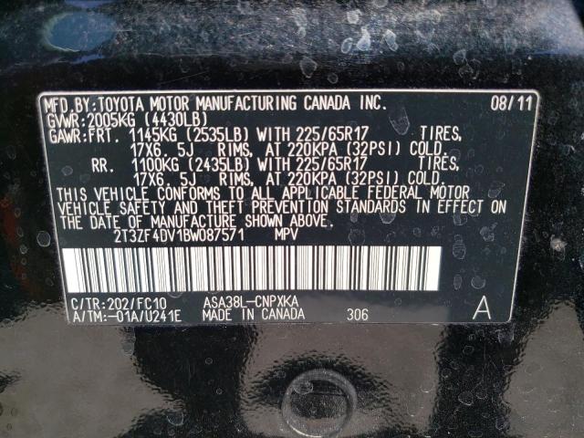 2011 Toyota Rav4 VIN: 2T3ZF4DV1BW087571 Lot: 58361074