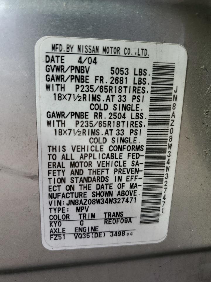 JN8AZ08W34W327471 2004 Nissan Murano Sl