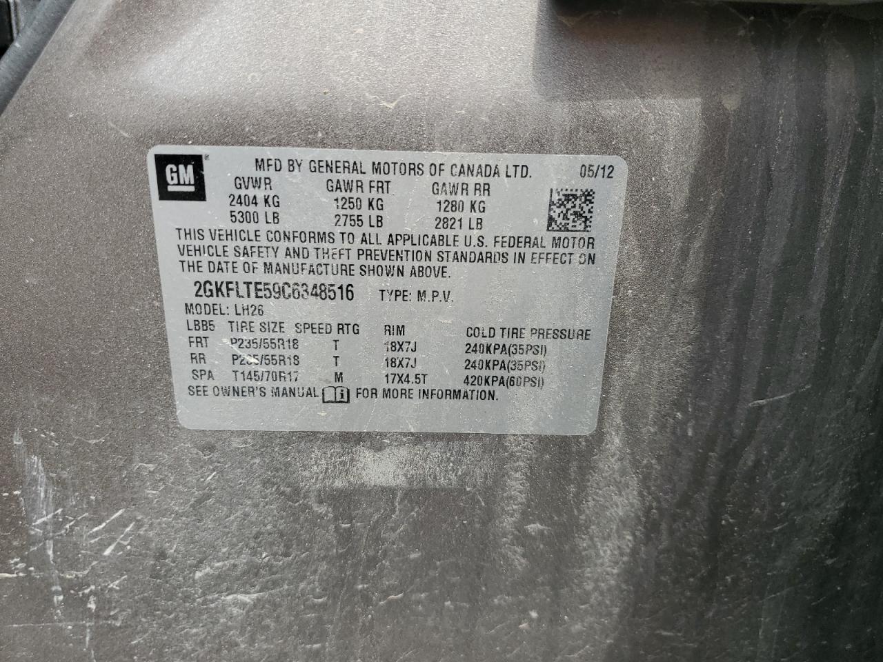 2GKFLTE59C6348516 2012 GMC Terrain Sle