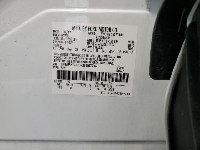 2019 Ford Edge Sel VIN: 2FMPK3J93KBB67747 Lot: 59225414