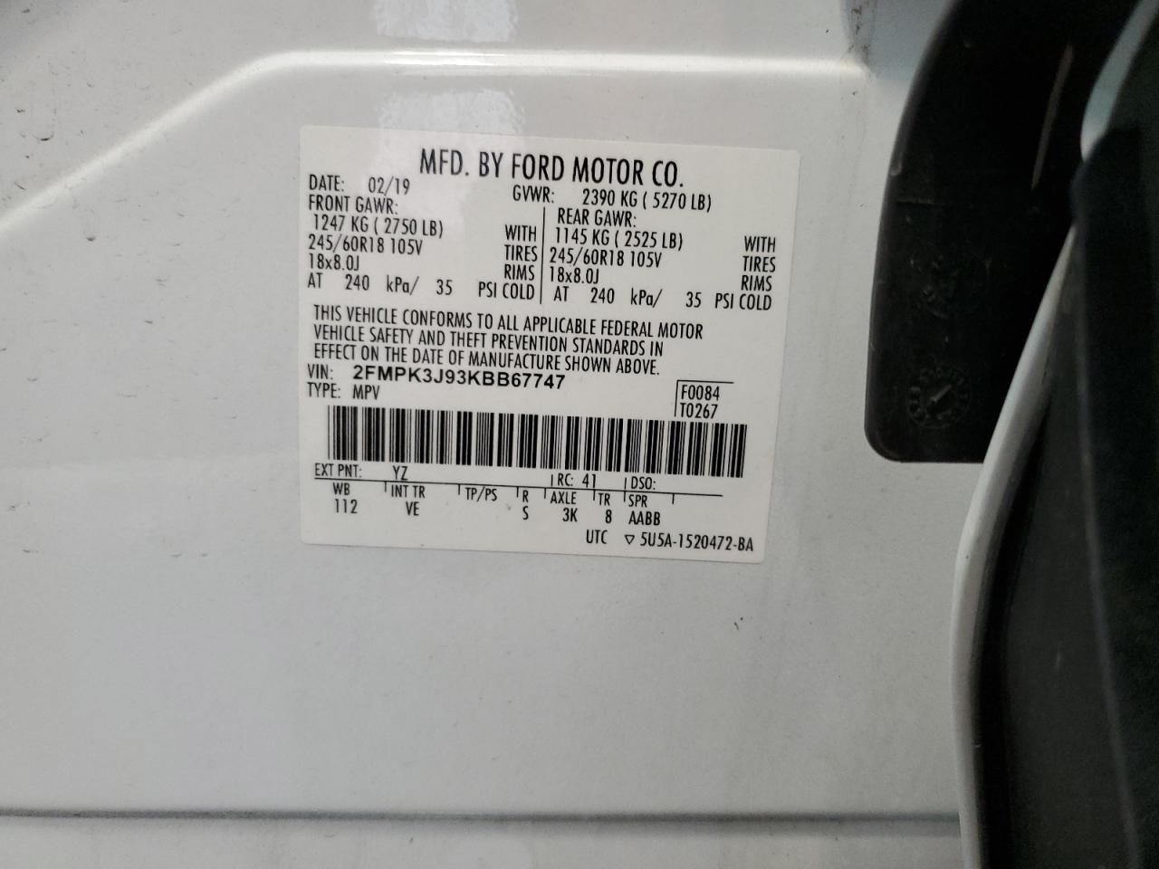 2FMPK3J93KBB67747 2019 Ford Edge Sel