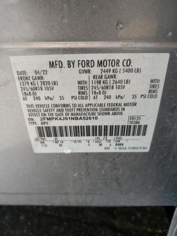 2022 Ford Edge Sel VIN: 2FMPK4J91NBA52610 Lot: 60096444