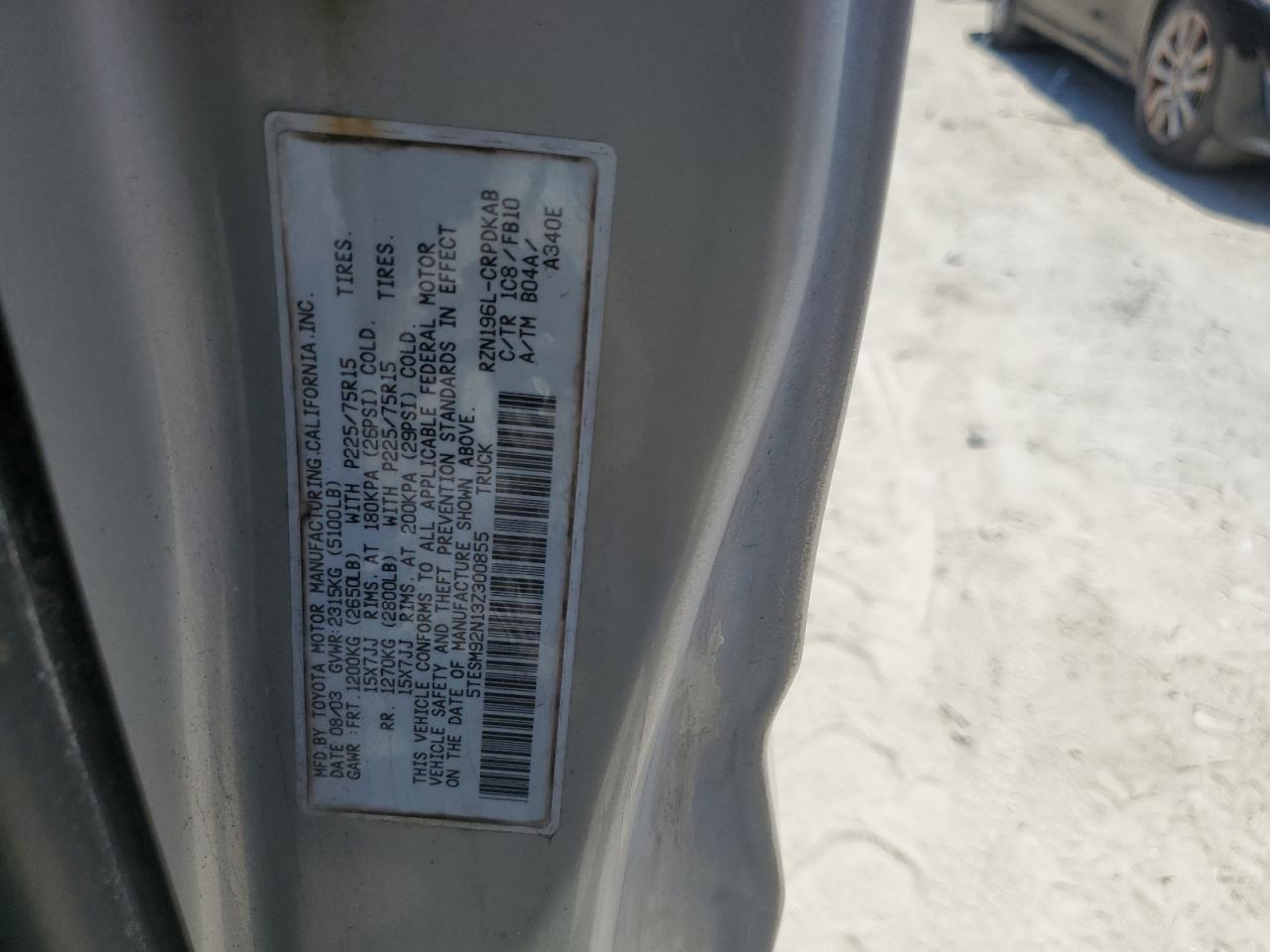 5TESM92N13Z300855 2003 Toyota Tacoma Xtracab Prerunner