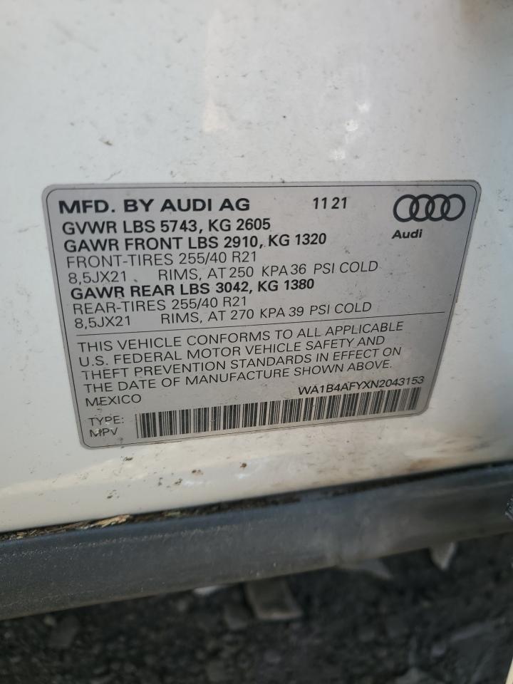 WA1B4AFYXN2043153 2022 Audi Sq5 Premium Plus