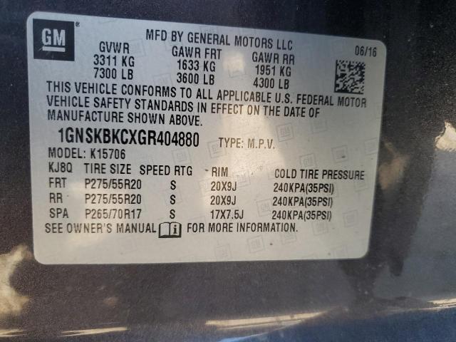 2016 Chevrolet Tahoe K1500 Lt VIN: 1GNSKBKCXGR404880 Lot: 58429954