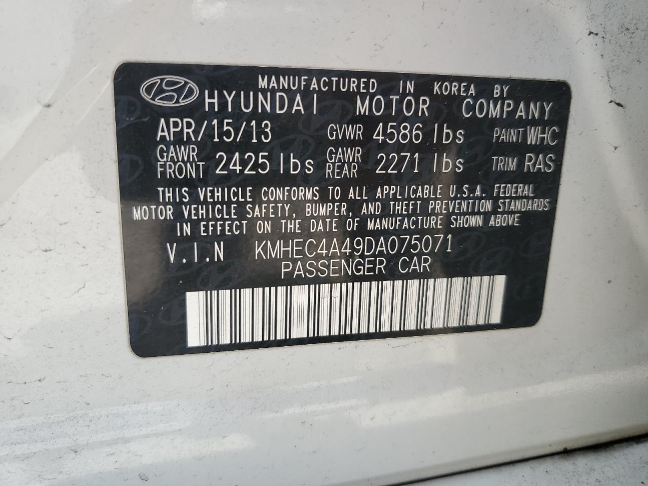 KMHEC4A49DA075071 2013 Hyundai Sonata Hybrid