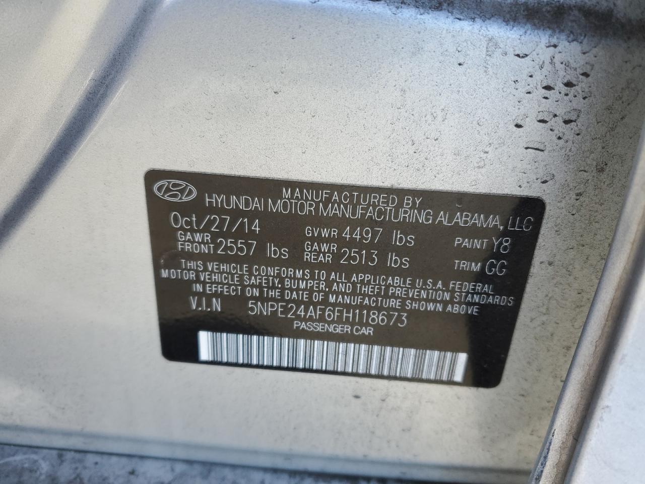 5NPE24AF6FH118673 2015 Hyundai Sonata Se